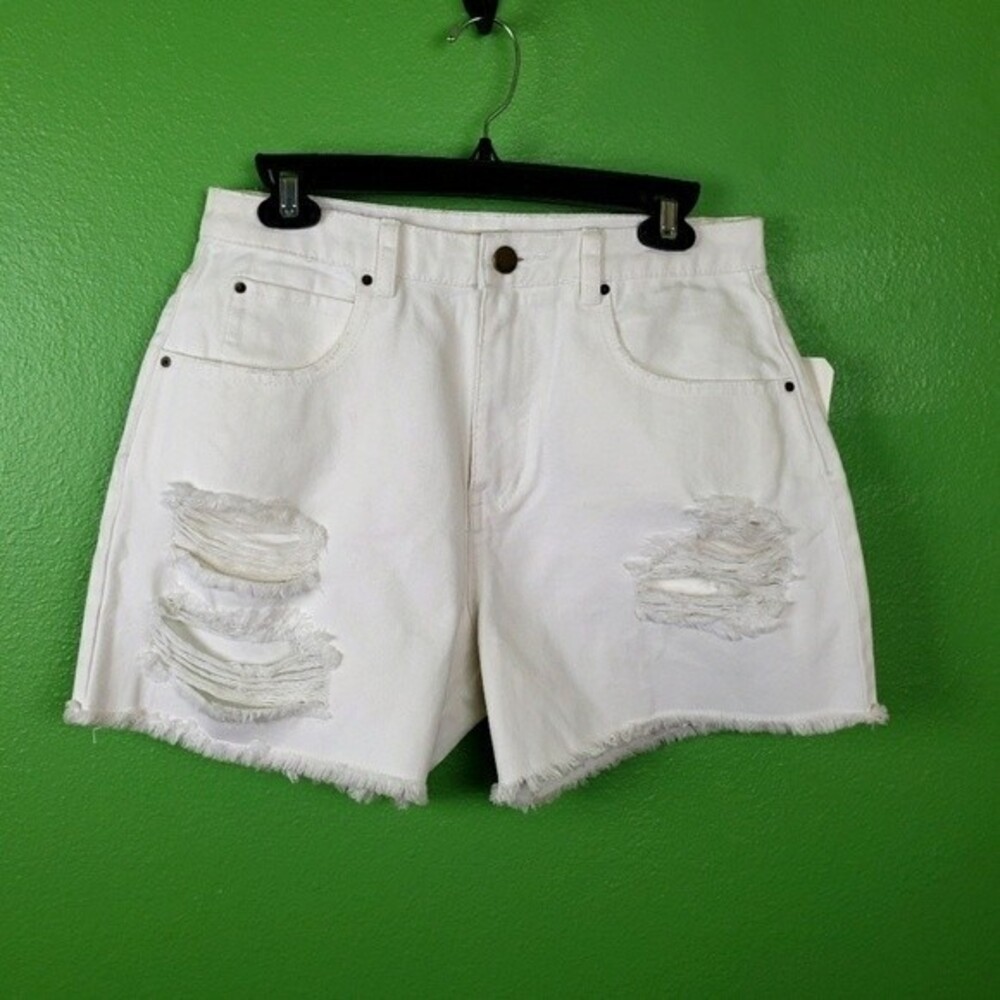 Billabong Women's White High Rise Mom Jean Distressed Shorts Size 29